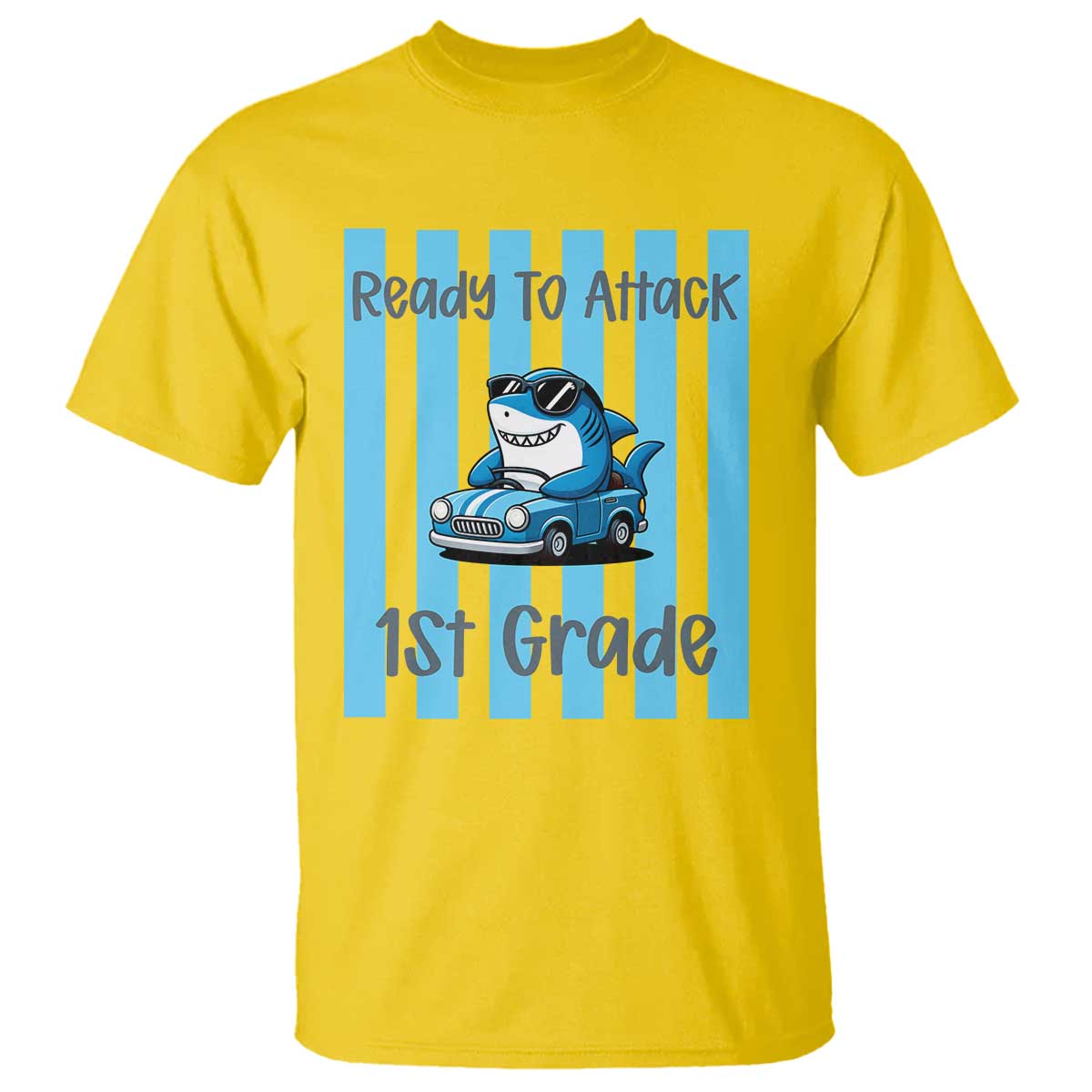 Ready To Attack 1st Grade T Shirt Funny Shark Driving Car Back To School