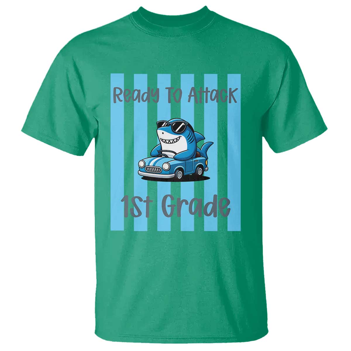 Ready To Attack 1st Grade T Shirt Funny Shark Driving Car Back To School