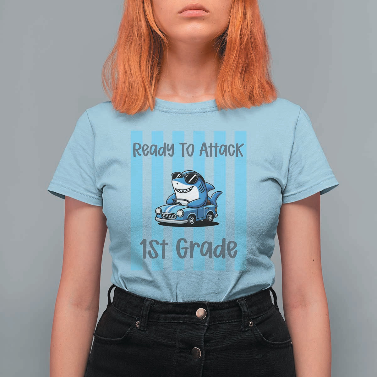 Ready To Attack 1st Grade T Shirt For Women Funny Shark Driving Car Back To School