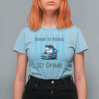 Ready To Attack 1st Grade T Shirt For Women Funny Shark Driving Car Back To School
