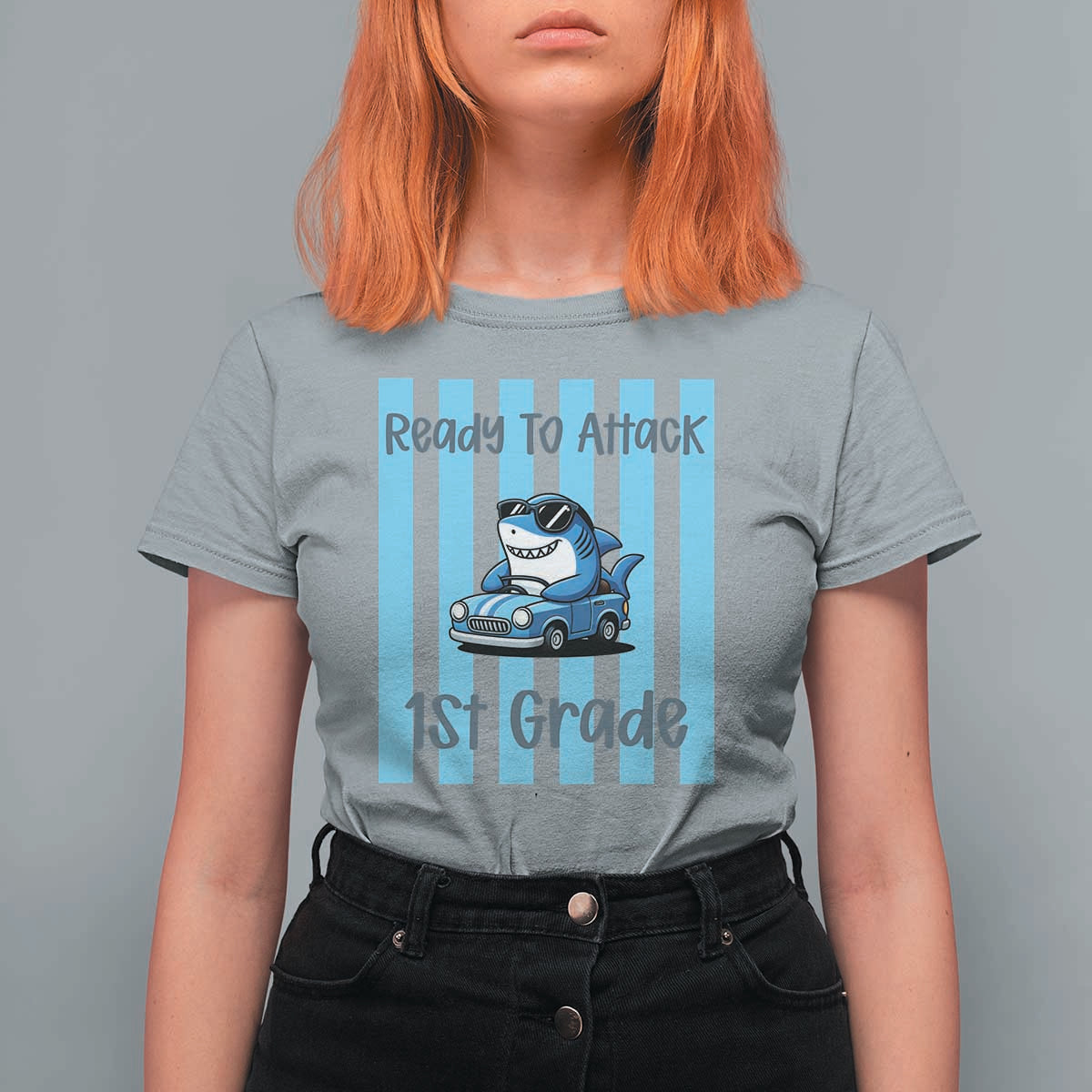 Ready To Attack 1st Grade T Shirt For Women Funny Shark Driving Car Back To School