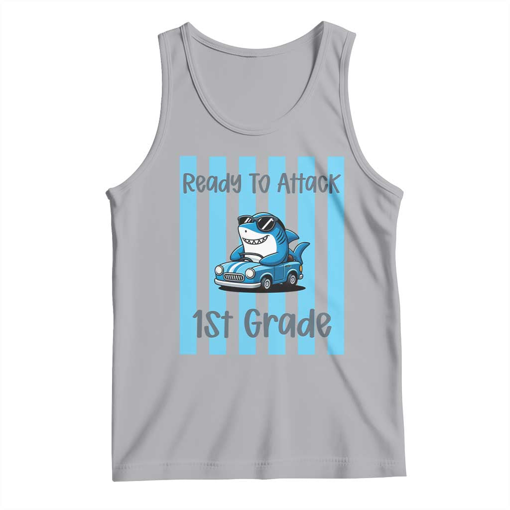 Ready To Attack 1st Grade Tank Top Funny Shark Driving Car Back To School