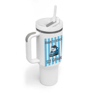 Ready To Attack 1st Grade Tumbler With Handle Funny Shark Driving Car Back To School