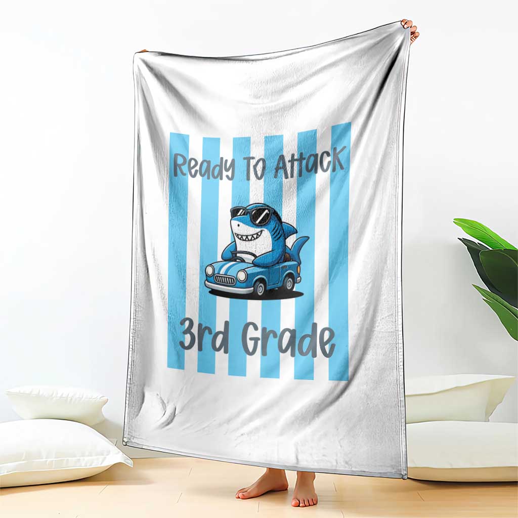 Ready To Attack 3rd Grade Throw Blanket Funny Shark Driving Car Back To School