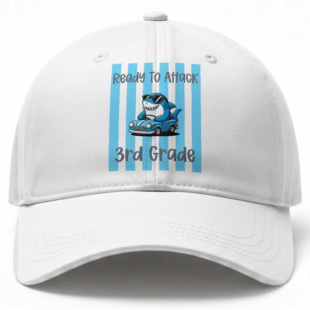 Ready To Attack 3rd Grade Baseball Cap Funny Shark Driving Car Back To School