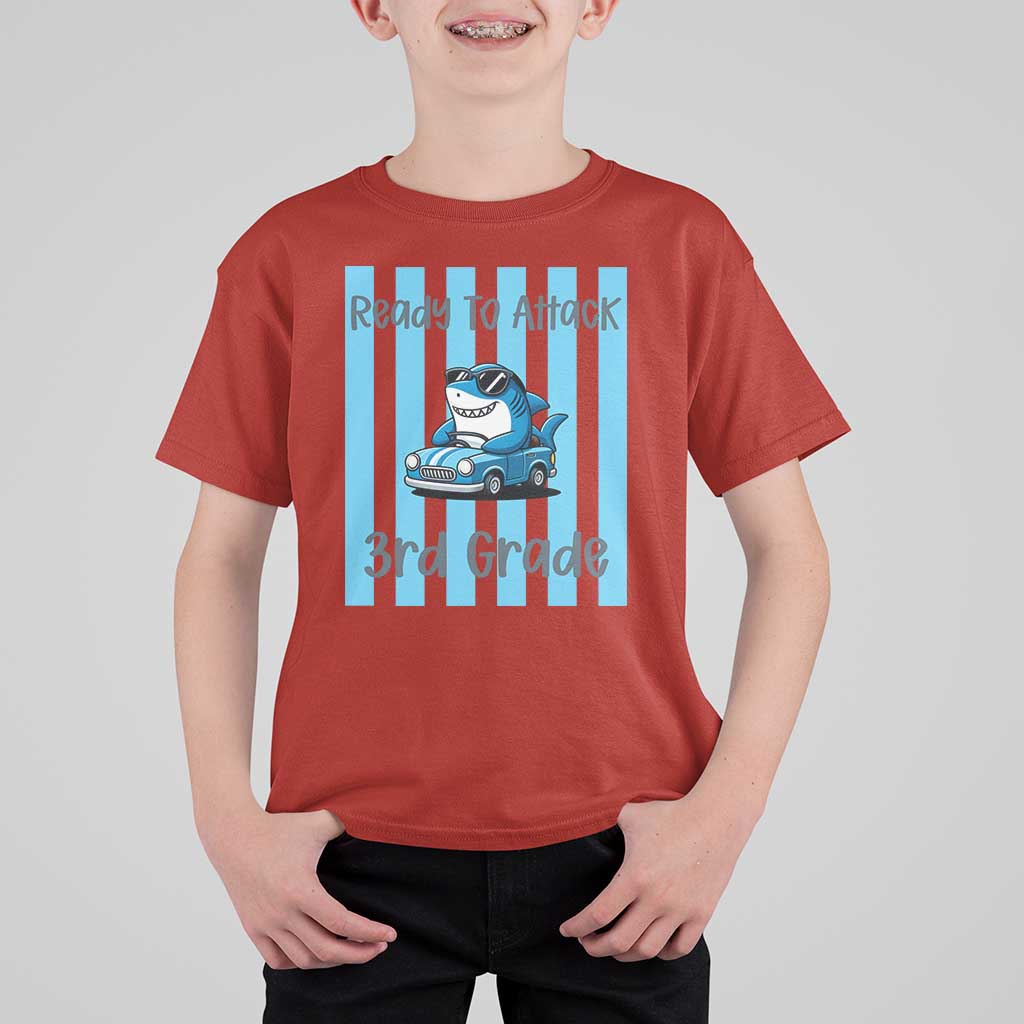 Ready To Attack 3rd Grade T Shirt For Kid Funny Shark Driving Car Back To School