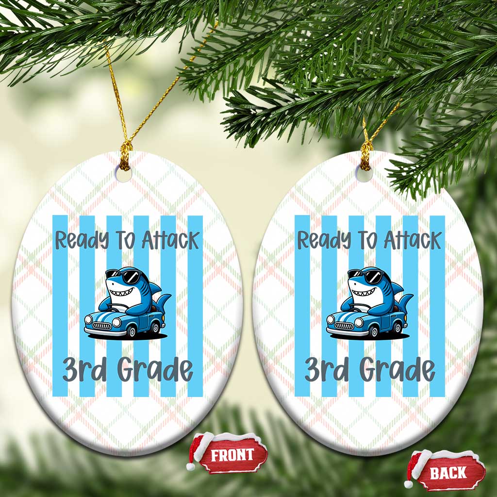 Ready To Attack 3rd Grade Ceramic Ornament Funny Shark Driving Car Back To School