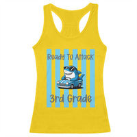 Ready To Attack 3rd Grade Racerback Tank Top Funny Shark Driving Car Back To School