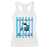 Ready To Attack 3rd Grade Racerback Tank Top Funny Shark Driving Car Back To School