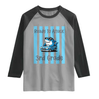 Ready To Attack 3rd Grade Raglan Shirt Funny Shark Driving Car Back To School