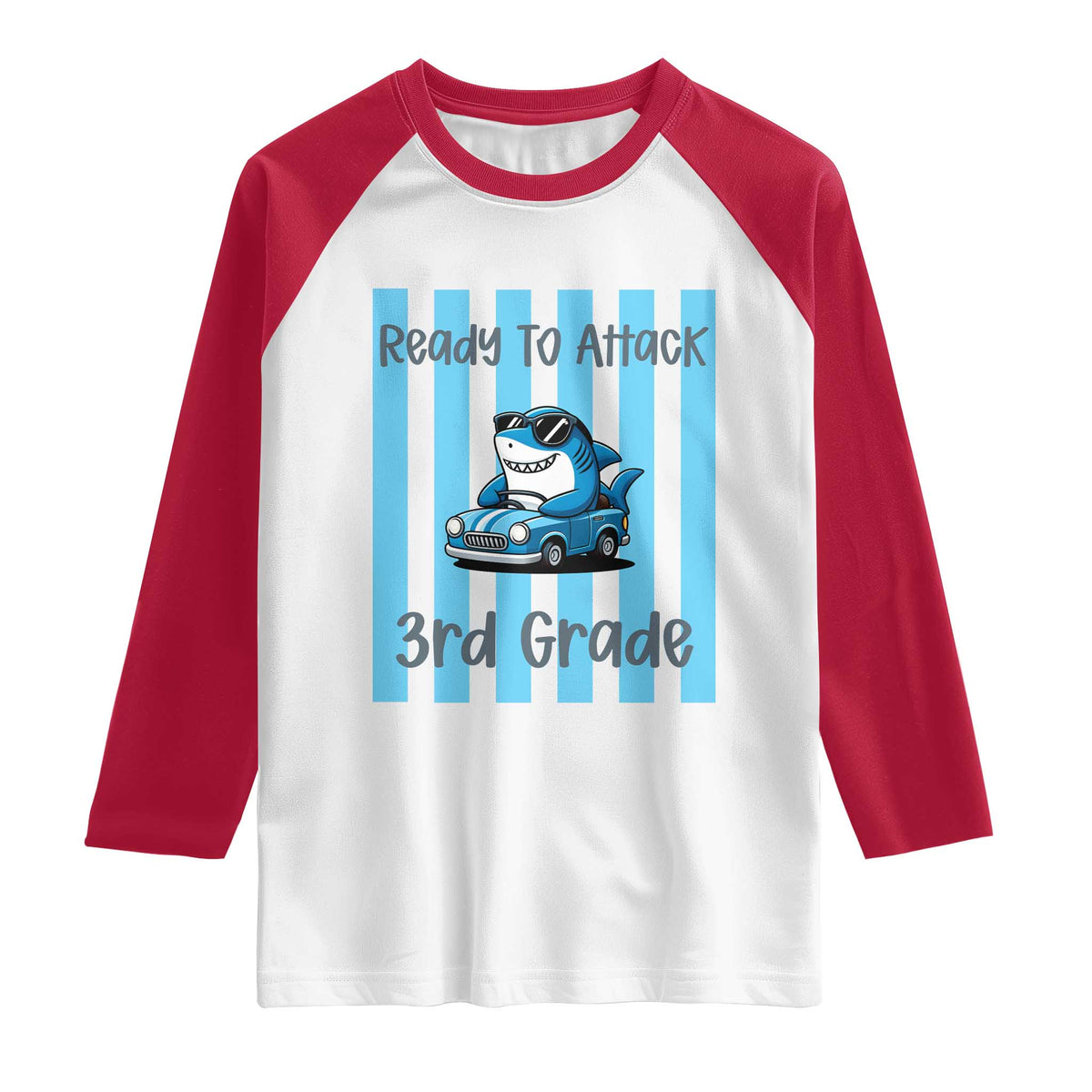 Ready To Attack 3rd Grade Raglan Shirt Funny Shark Driving Car Back To School