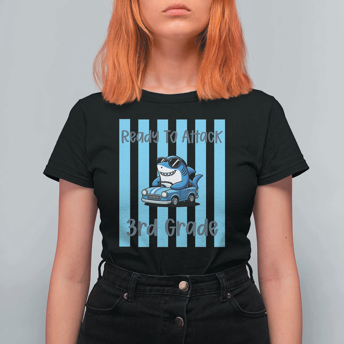 Ready To Attack 3rd Grade T Shirt For Women Funny Shark Driving Car Back To School