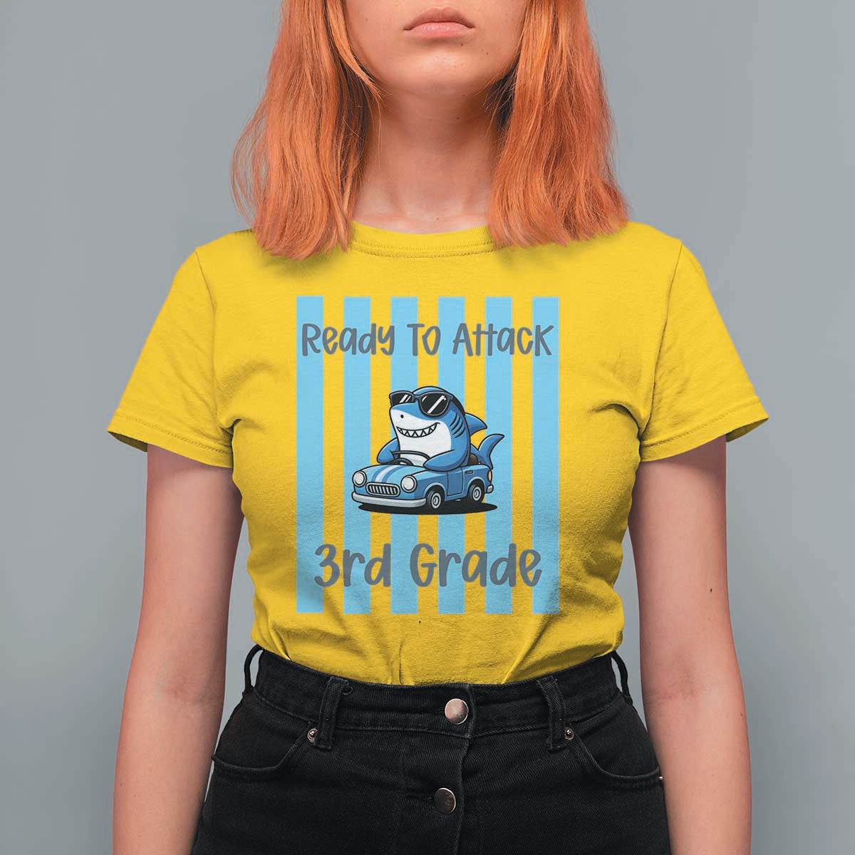 Ready To Attack 3rd Grade T Shirt For Women Funny Shark Driving Car Back To School