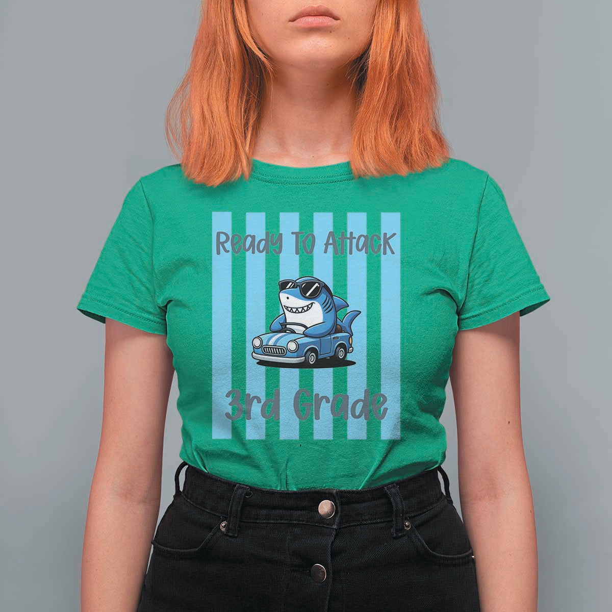 Ready To Attack 3rd Grade T Shirt For Women Funny Shark Driving Car Back To School