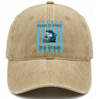 Ready To Attack 3rd Grade Washed Cotton Baseball Cap Funny Shark Driving Car Back To School