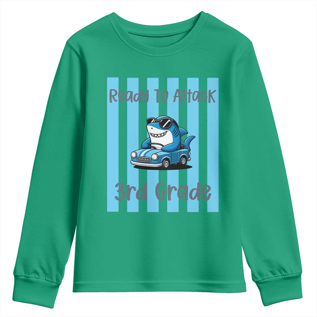 Ready To Attack 3rd Grade Youth Sweatshirt Funny Shark Driving Car Back To School