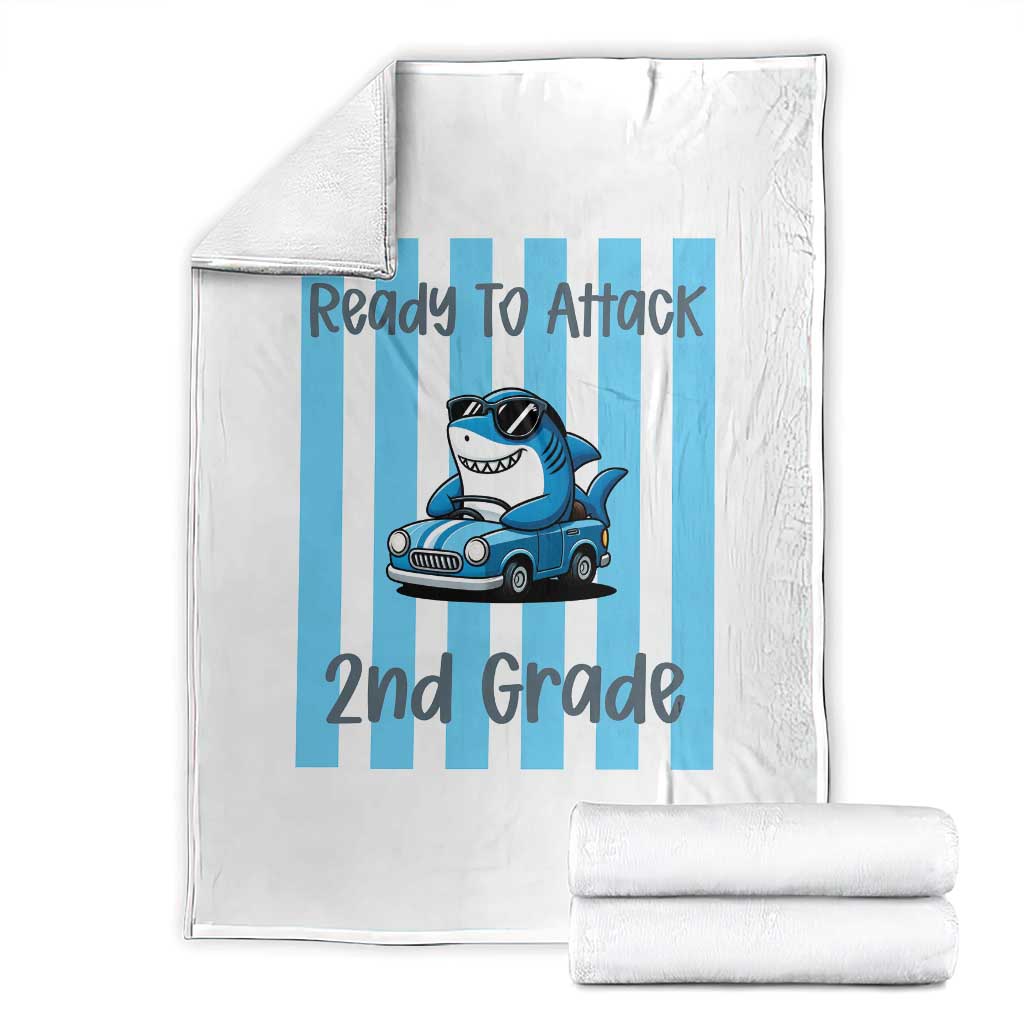 Ready To Attack 2nd Grade Throw Blanket Funny Shark Driving Car Back To School