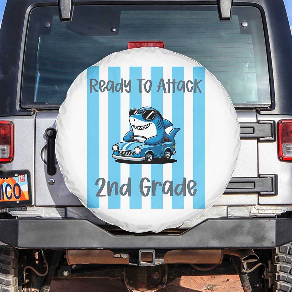 Ready To Attack 2nd Grade Spare Tire Cover Funny Shark Driving Car Back To School