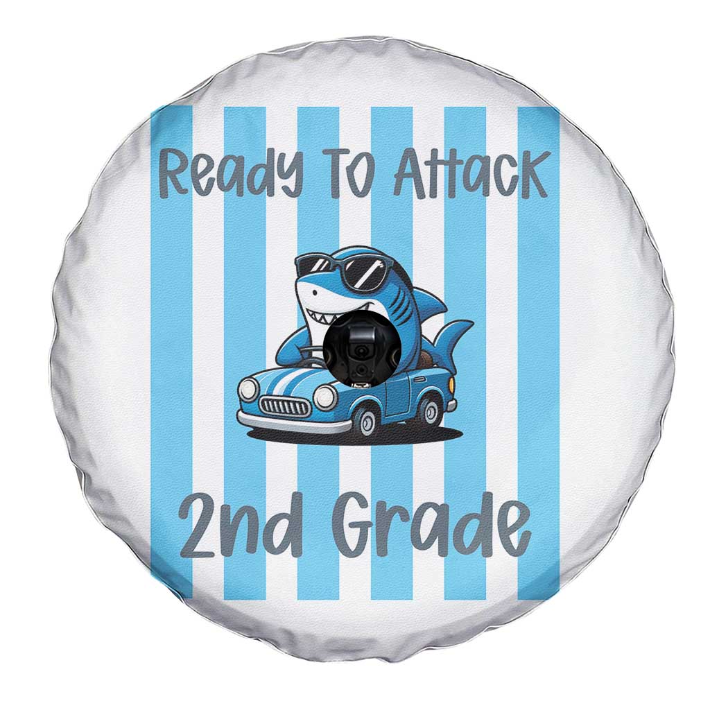 Ready To Attack 2nd Grade Spare Tire Cover Funny Shark Driving Car Back To School