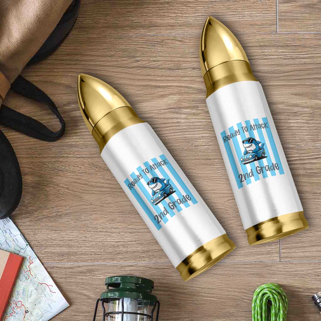 Ready To Attack 2nd Grade Bullet Tumbler Funny Shark Driving Car Back To School
