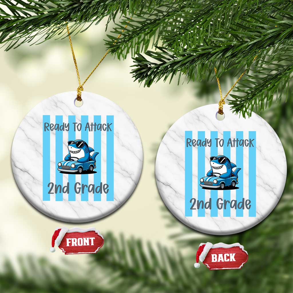Ready To Attack 2nd Grade Ceramic Ornament Funny Shark Driving Car Back To School