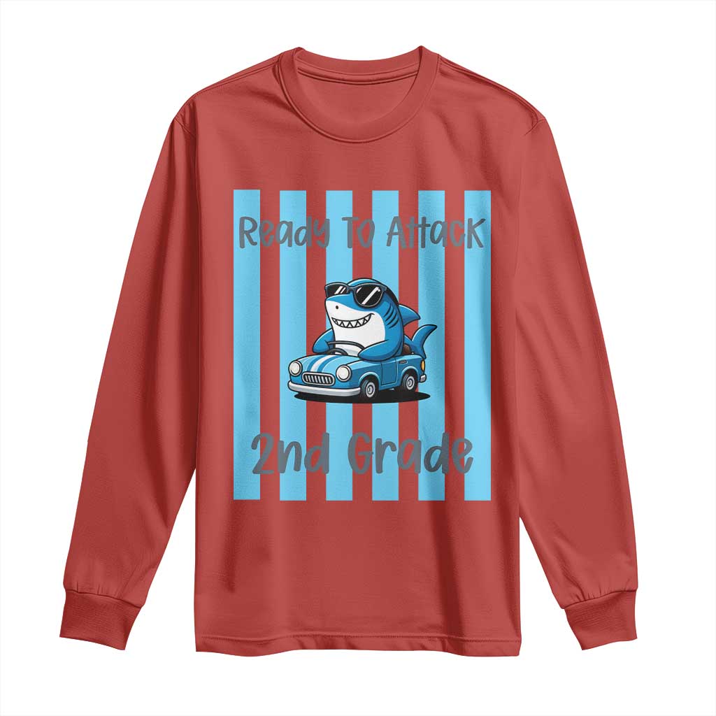 Ready To Attack 2nd Grade Long Sleeve Shirt Funny Shark Driving Car Back To School