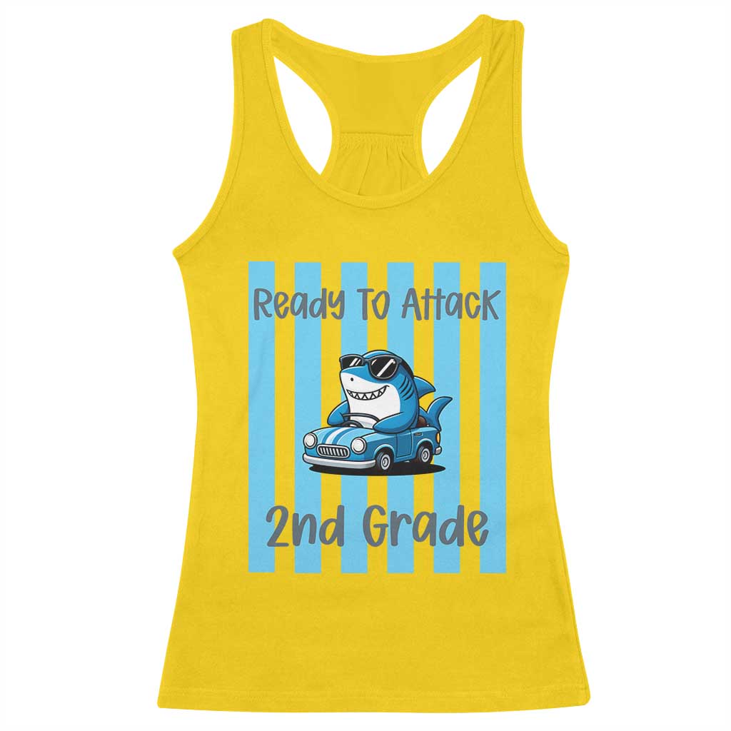 Ready To Attack 2nd Grade Racerback Tank Top Funny Shark Driving Car Back To School