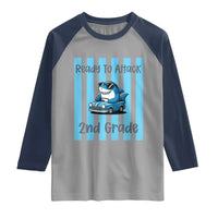 Ready To Attack 2nd Grade Raglan Shirt Funny Shark Driving Car Back To School
