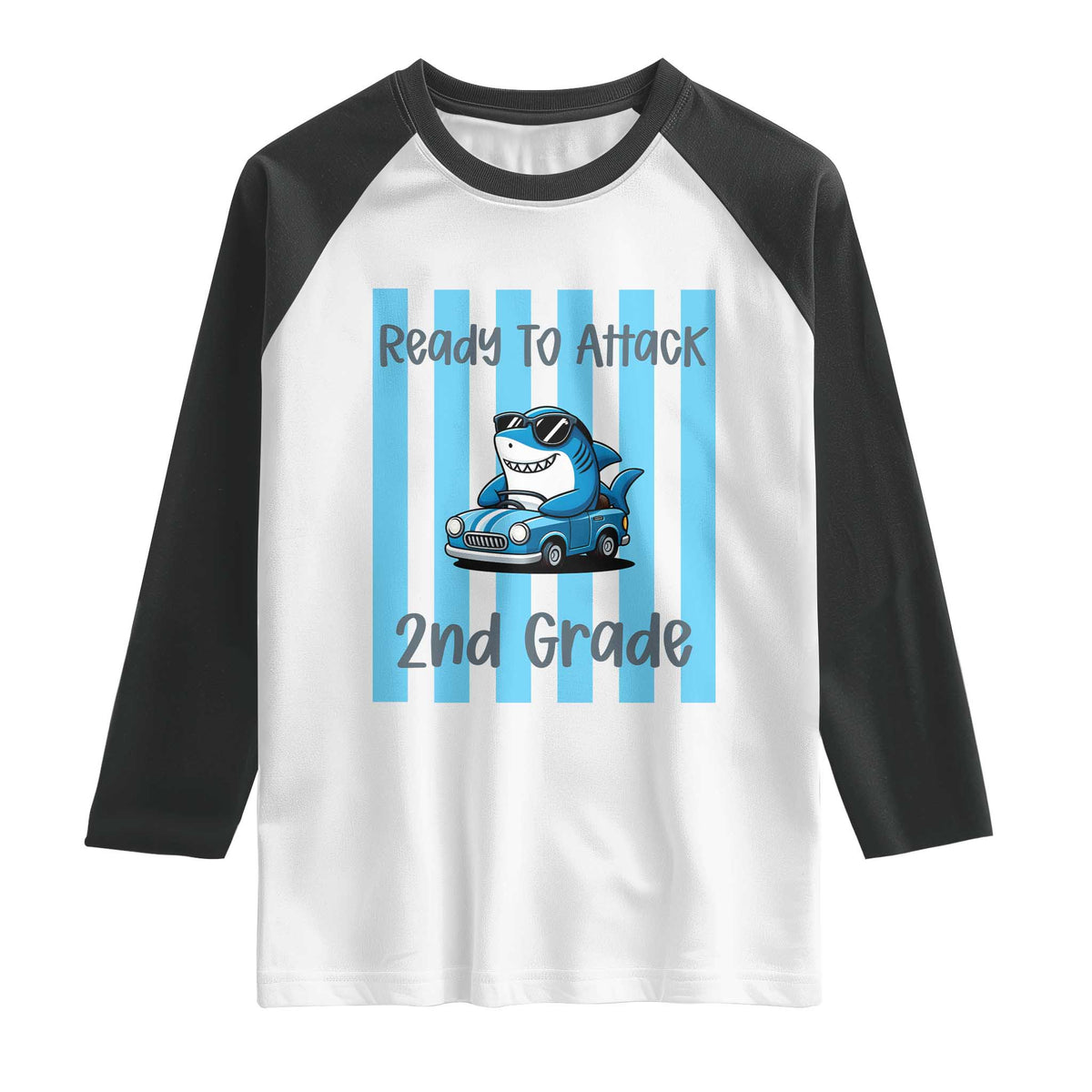 Ready To Attack 2nd Grade Raglan Shirt Funny Shark Driving Car Back To School