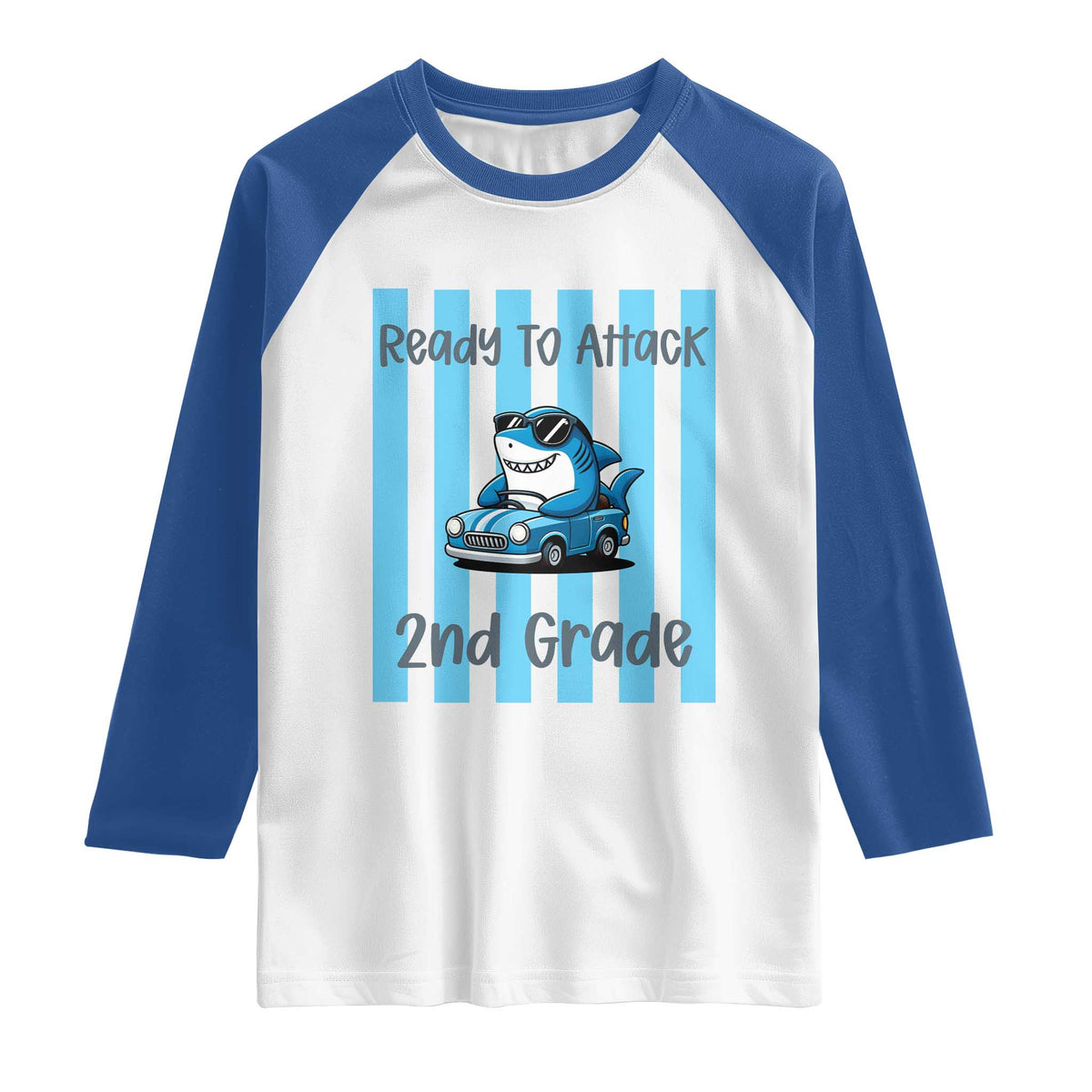 Ready To Attack 2nd Grade Raglan Shirt Funny Shark Driving Car Back To School