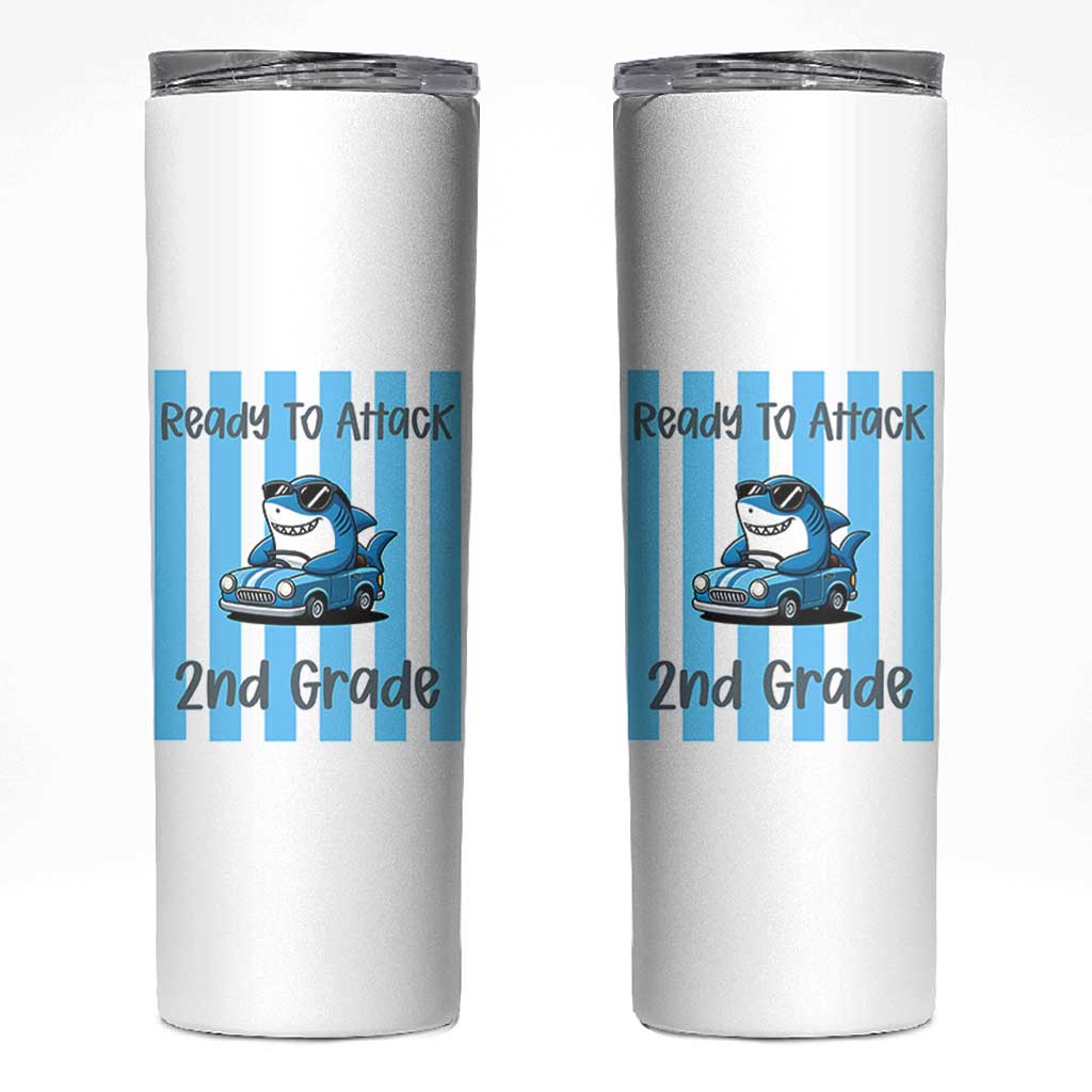 Ready To Attack 2nd Grade Skinny Tumbler Funny Shark Driving Car Back To School