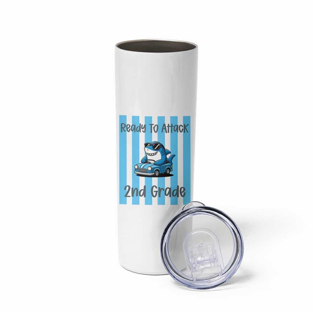 Ready To Attack 2nd Grade Skinny Tumbler Funny Shark Driving Car Back To School