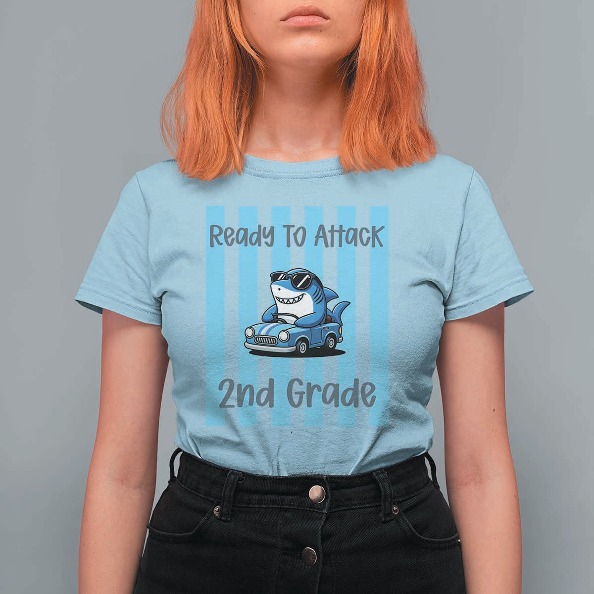 Ready To Attack 2nd Grade T Shirt For Women Funny Shark Driving Car Back To School