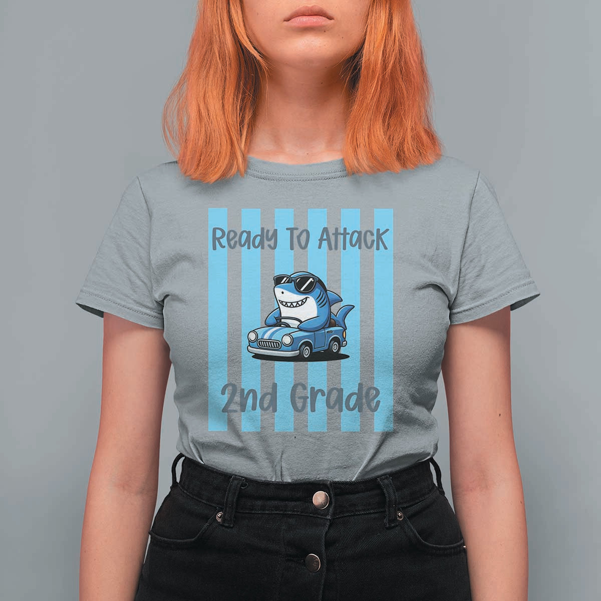 Ready To Attack 2nd Grade T Shirt For Women Funny Shark Driving Car Back To School