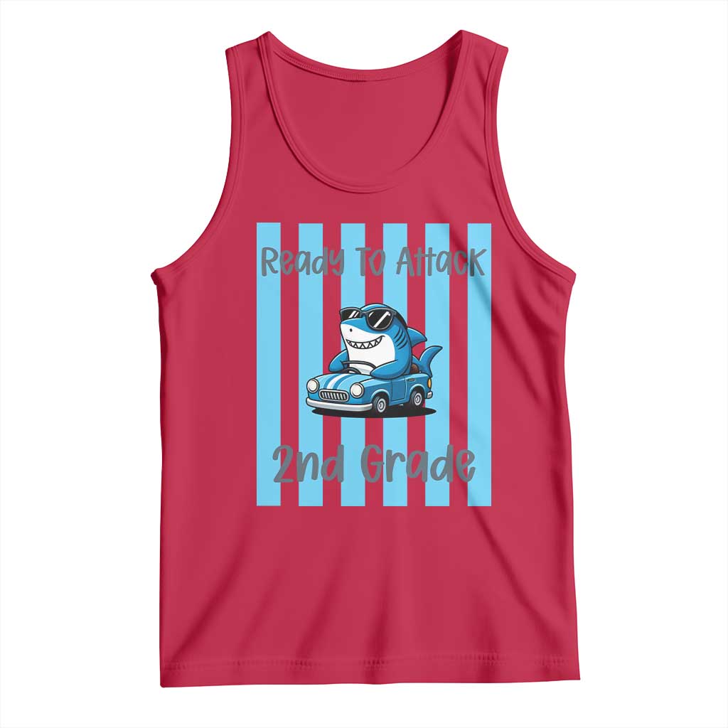 Ready To Attack 2nd Grade Tank Top Funny Shark Driving Car Back To School