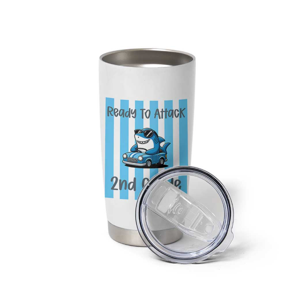 Ready To Attack 2nd Grade Tumbler Cup Funny Shark Driving Car Back To School