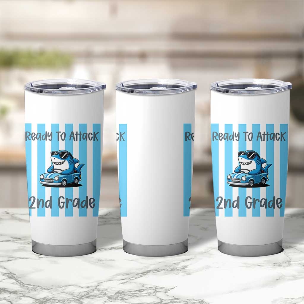 Ready To Attack 2nd Grade Tumbler Cup Funny Shark Driving Car Back To School