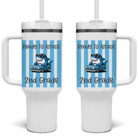 Ready To Attack 2nd Grade Tumbler With Handle Funny Shark Driving Car Back To School