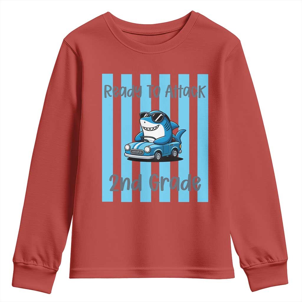 Ready To Attack 2nd Grade Youth Sweatshirt Funny Shark Driving Car Back To School