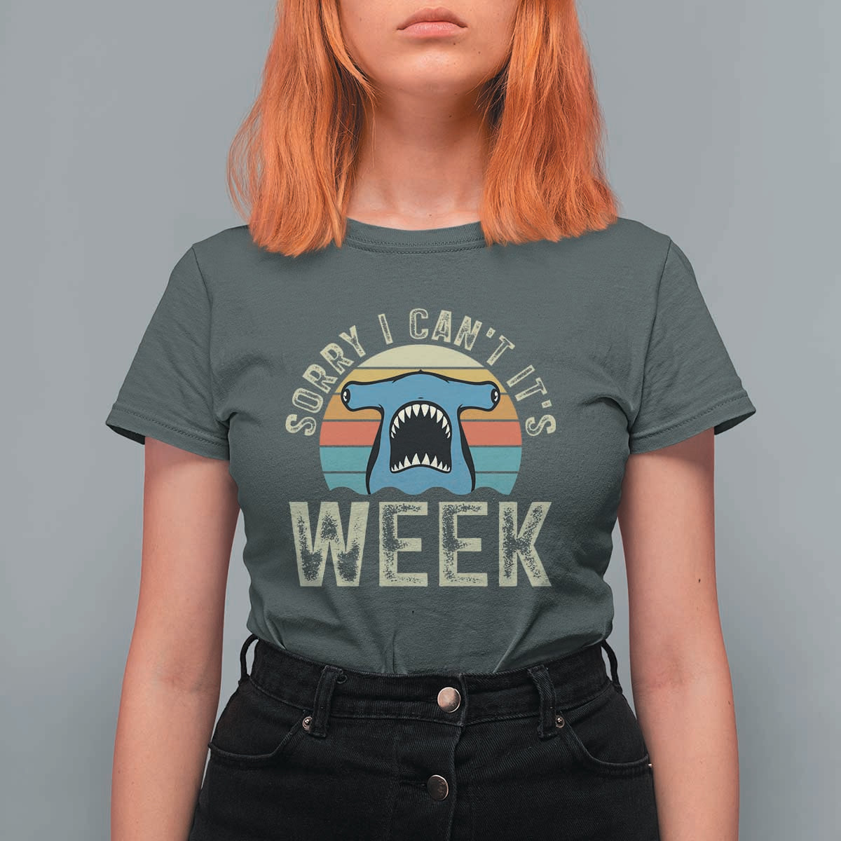 Vintage Hammerhead Shark Lover T Shirt For Women Sorry I Cant Its Week