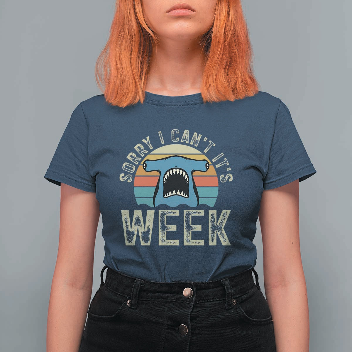 Vintage Hammerhead Shark Lover T Shirt For Women Sorry I Cant Its Week