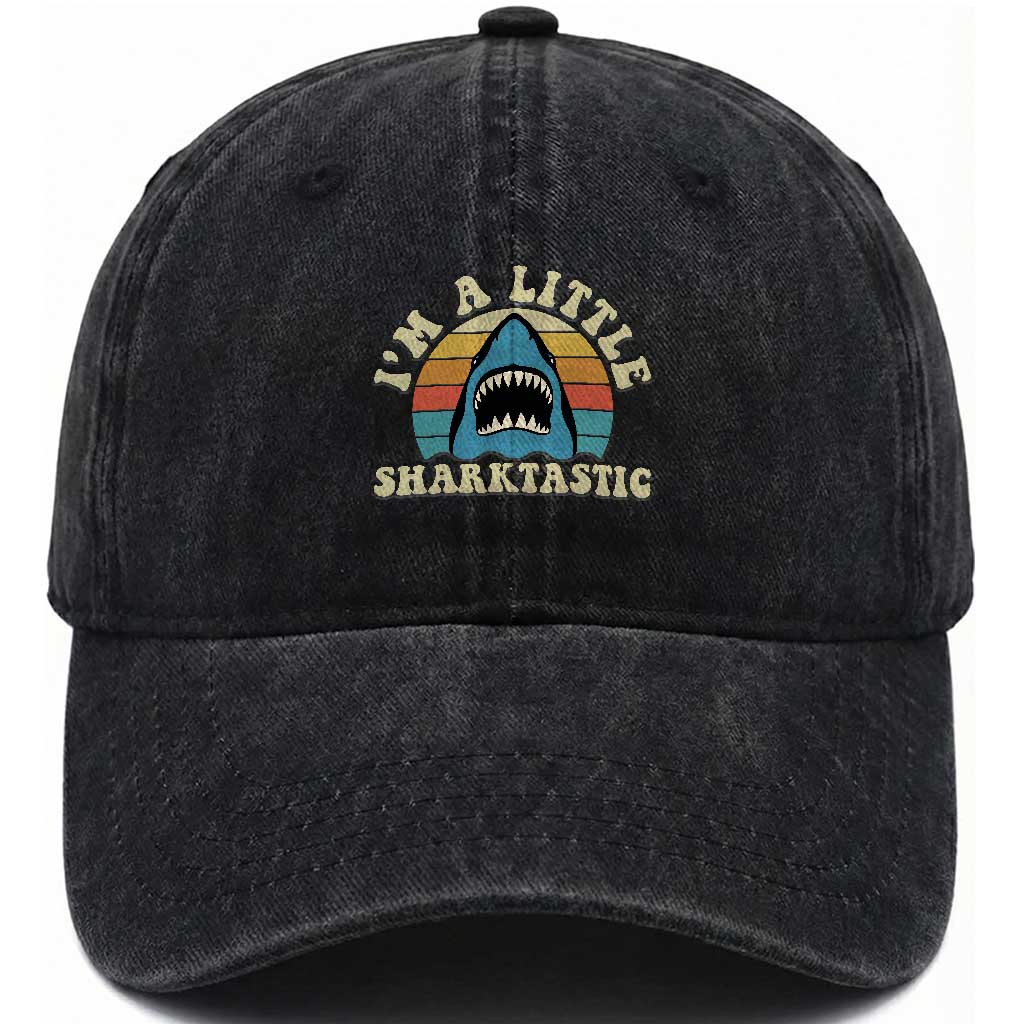 Im A Little Sharktastic Washed Cotton Baseball Cap Vintage Shark Lover Week Gift