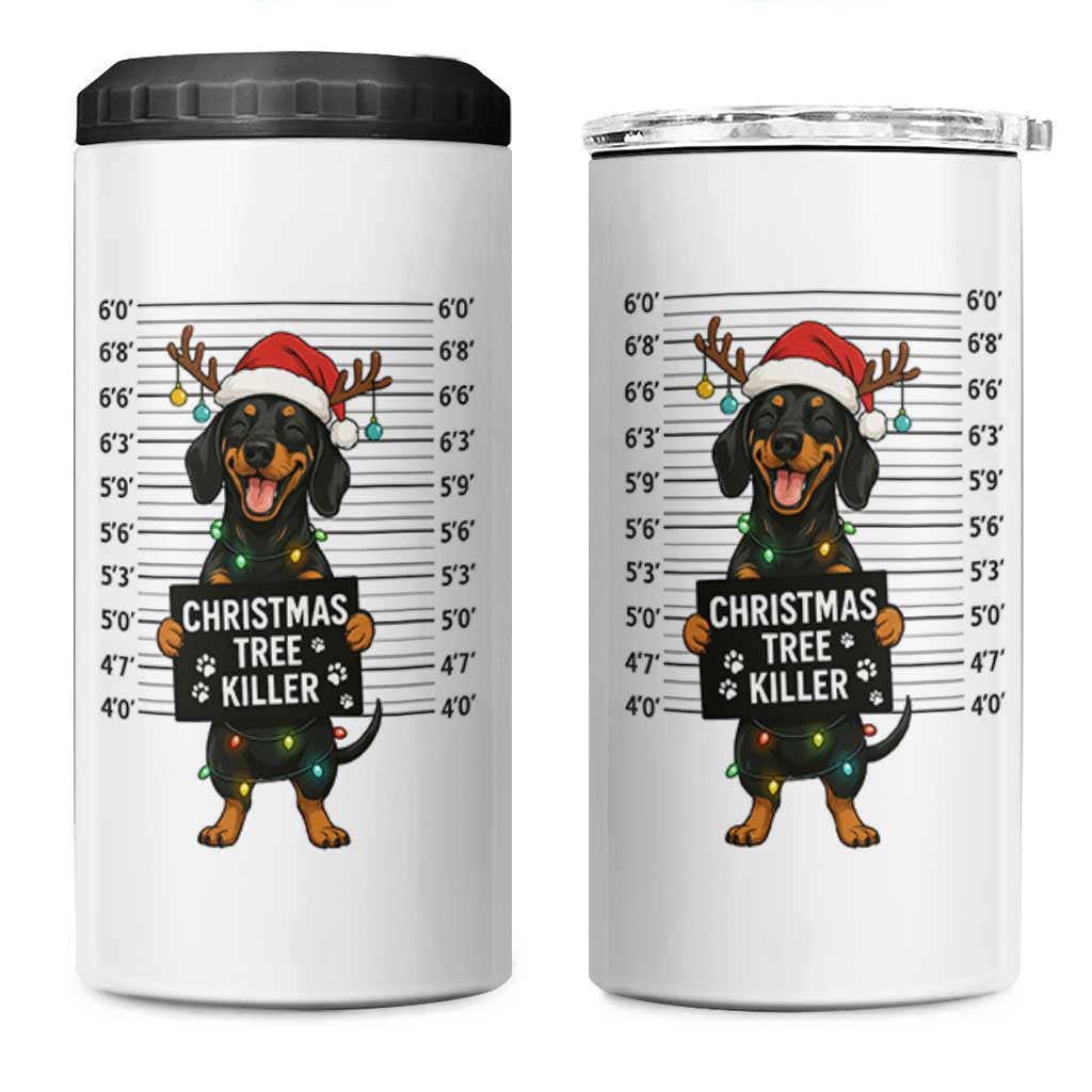 Christmas Dachshund 4 in 1 Can Cooler Tumbler Funny Christmas Tree Killer