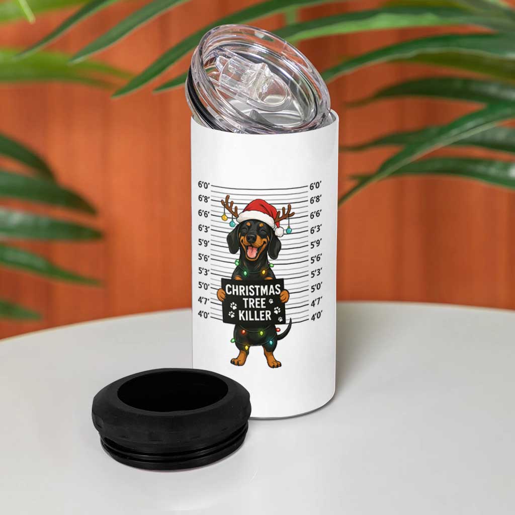 Christmas Dachshund 4 in 1 Can Cooler Tumbler Funny Christmas Tree Killer