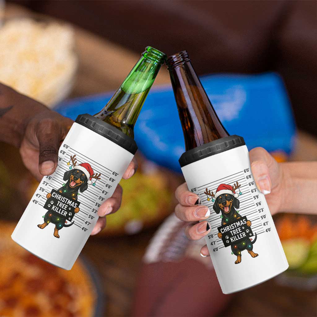 Christmas Dachshund 4 in 1 Can Cooler Tumbler Funny Christmas Tree Killer