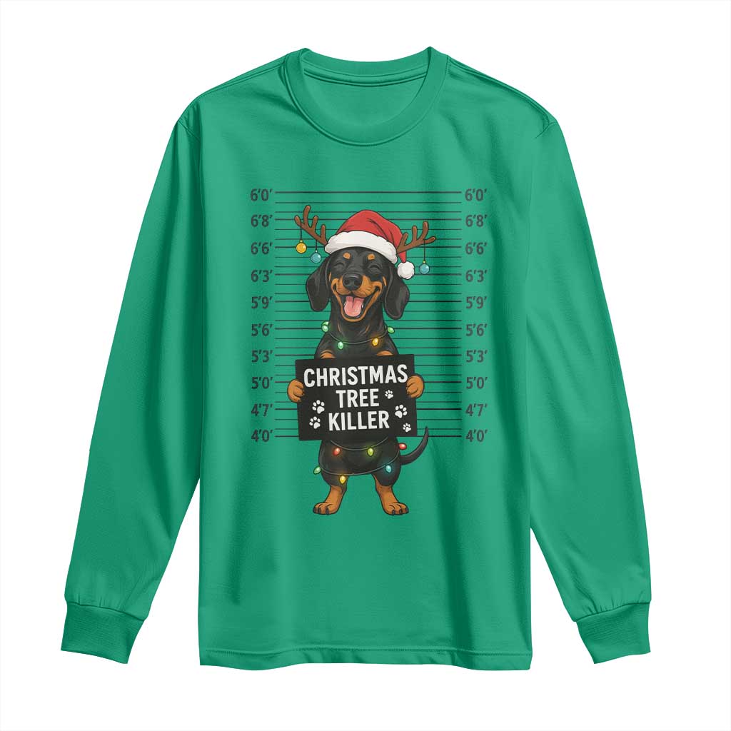 Christmas Dachshund Long Sleeve Shirt Funny Christmas Tree Killer - Wonder Print Shop