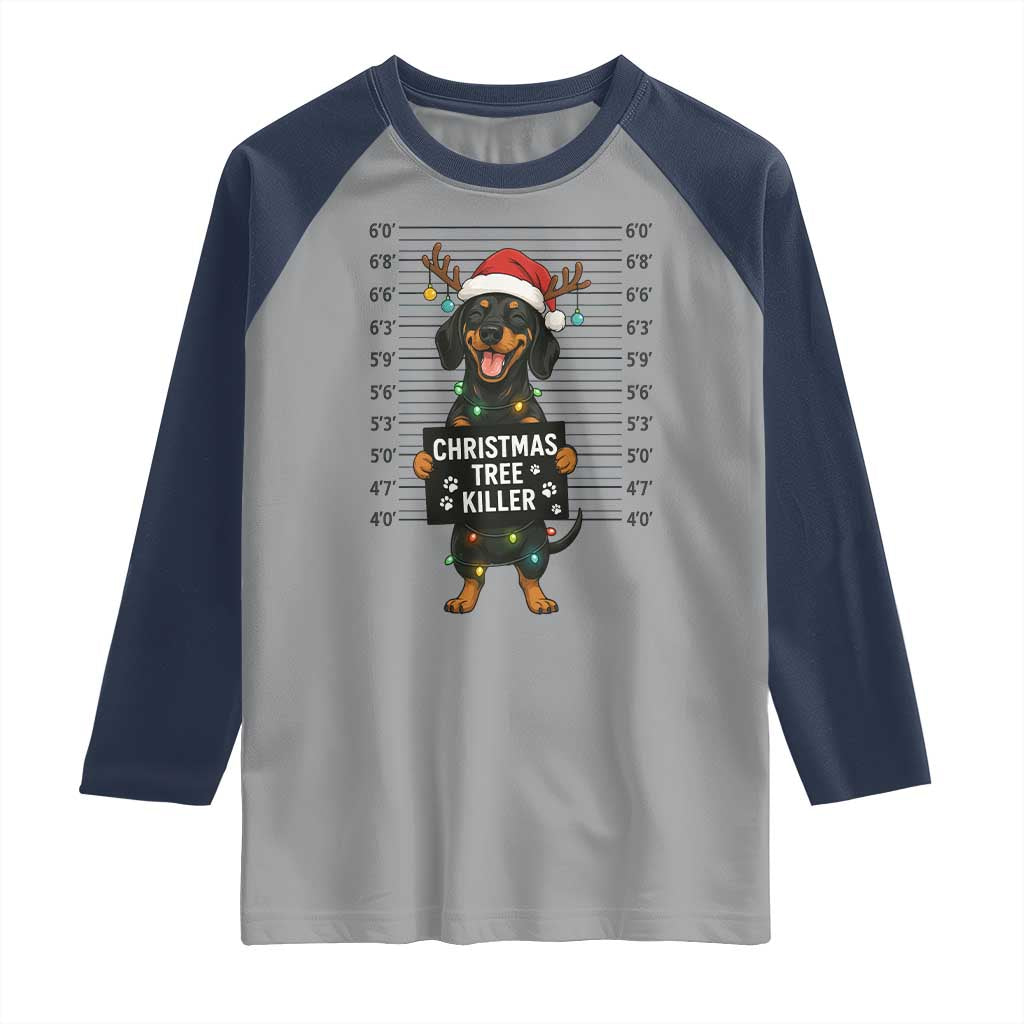 Christmas Dachshund Raglan Shirt Funny Christmas Tree Killer - Wonder Print Shop