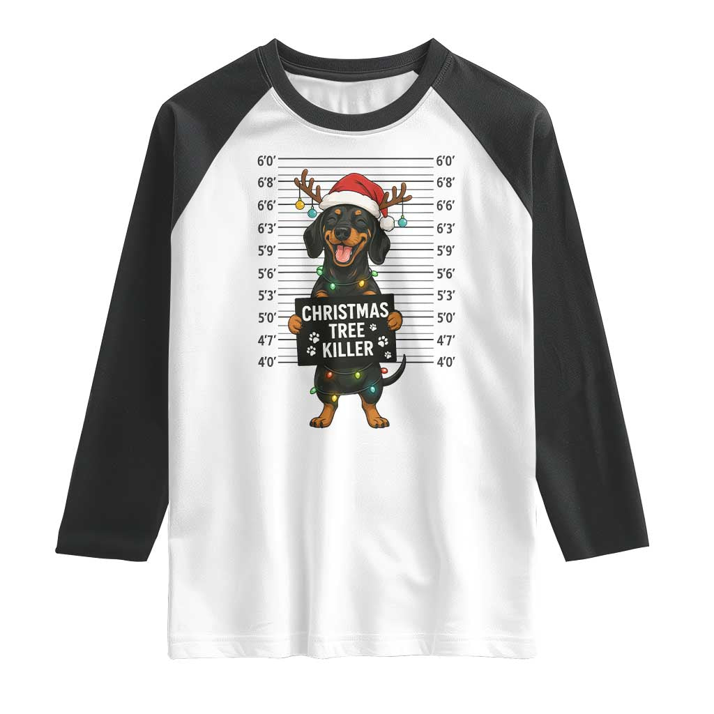 Christmas Dachshund Raglan Shirt Funny Christmas Tree Killer - Wonder Print Shop