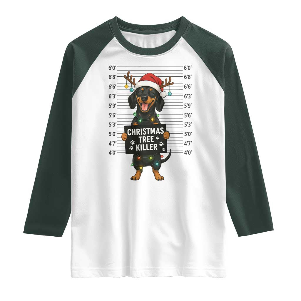 Christmas Dachshund Raglan Shirt Funny Christmas Tree Killer - Wonder Print Shop