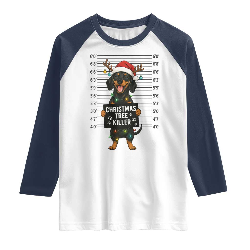 Christmas Dachshund Raglan Shirt Funny Christmas Tree Killer - Wonder Print Shop